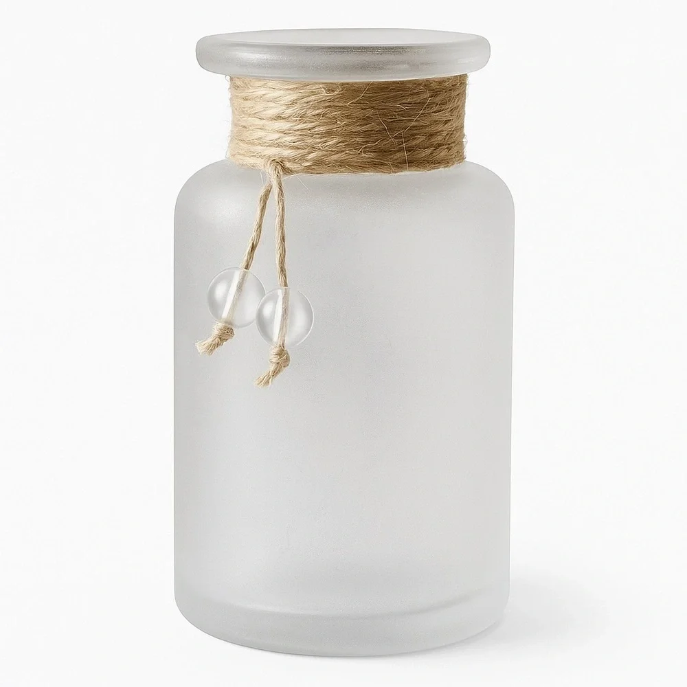 Frosted Glass Bud Vase with Jute Rope Accent